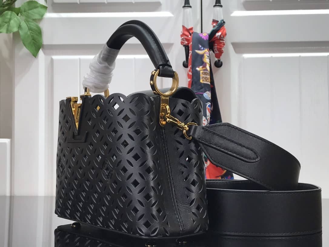 Best Replica Louis Vuitton Capucines BB Cutout Leather Bag Replica Black M57228 - Colareps
