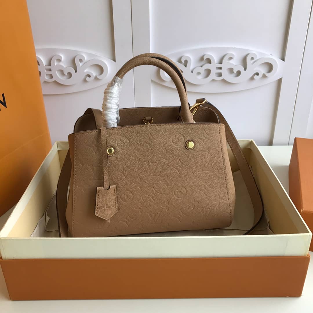 Best Replica Louis Vuitton Monogram Montaigne BB Empreinte Bag Replica Apricot M41053 - Colareps