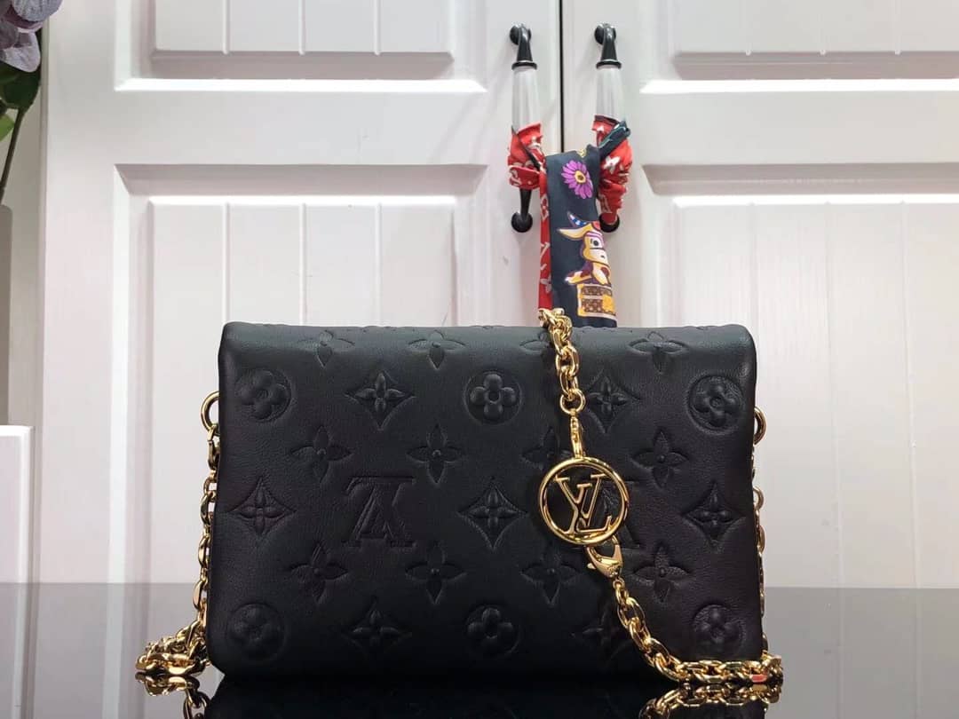 Best Replica Louis Vuitton Pochette Coussin Monogram Embossed Lambskin Chain Replica Bag Black - Colareps