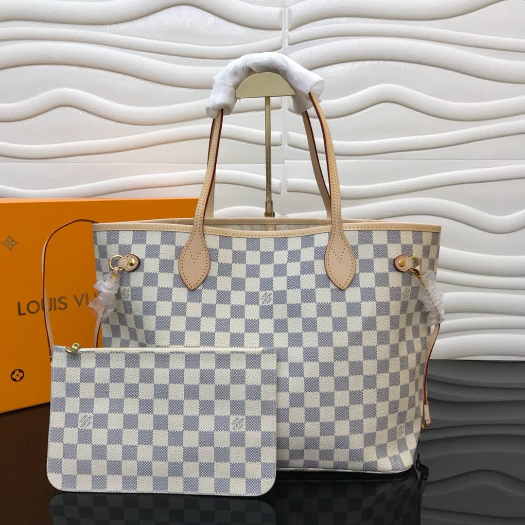 Best Replica Louis Vuitton Neverfull MM Damier Azur Bag Replica White N40995 - Colareps
