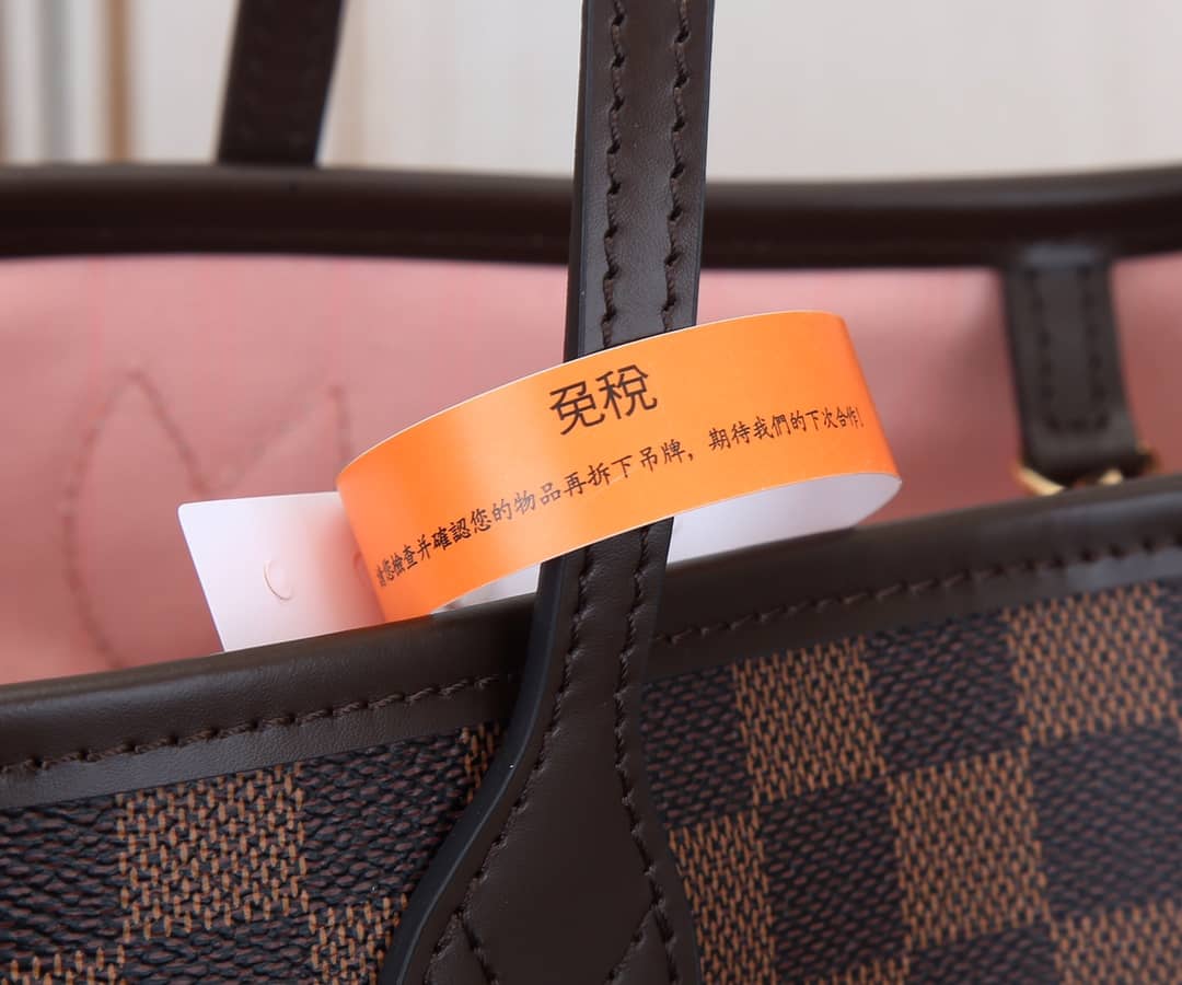 Best Replica Louis Vuitton Neverfull Dupe MM Damier Ebene Tote Replica Pink N41358 - Colareps