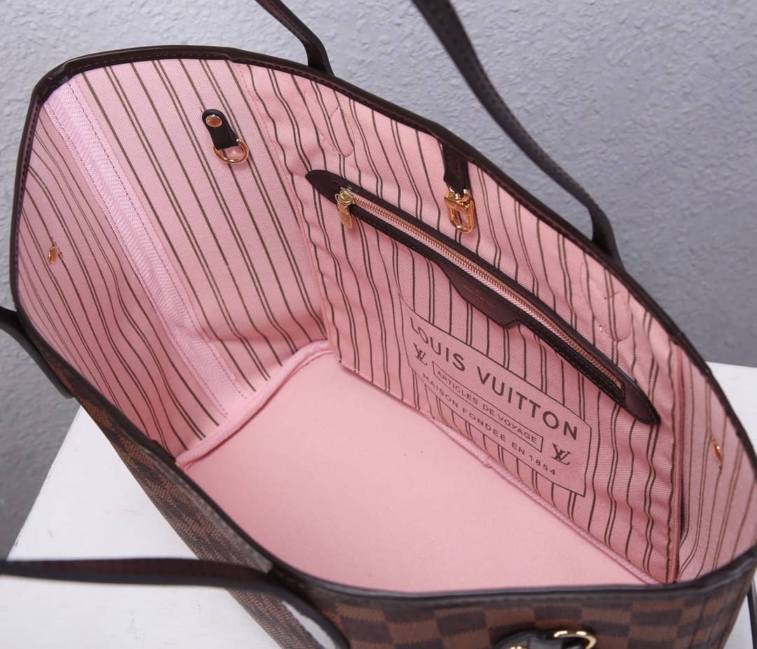 Best Replica Louis Vuitton Neverfull MM Damier Ebene Tote Replica Pink N41358 - Colareps