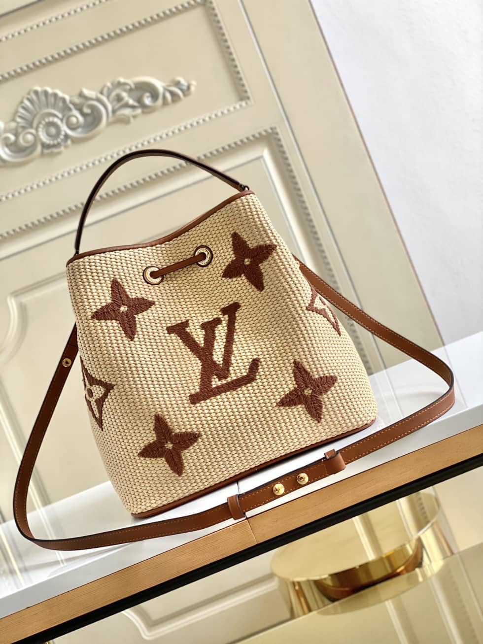 Best Replica Louis Vuitton NONO MM Apricot M57704 Replica Bucket Bag - Colareps