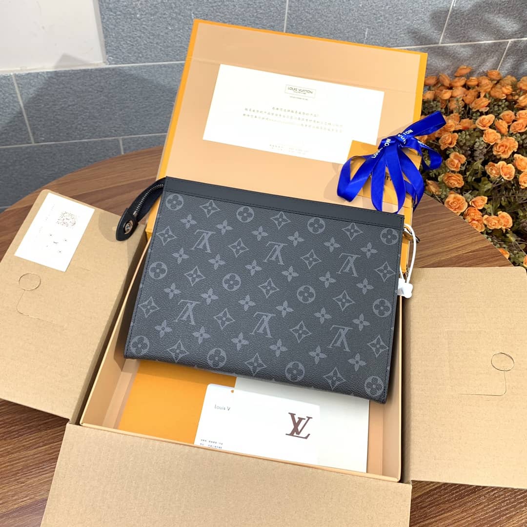 Best Replica Louis Vuitton Monogram Eclipse Canvas Replica Pochette Voyage MM Black M61692 - Colareps