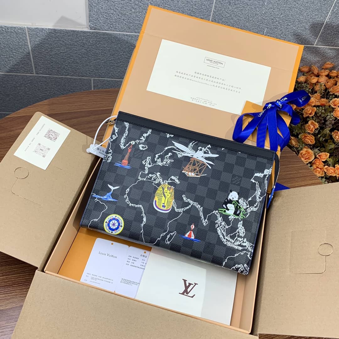 Best Replica Louis Vuitton Damier Graphite Replica Pochette Voyage MM Blue N40205 - Colareps