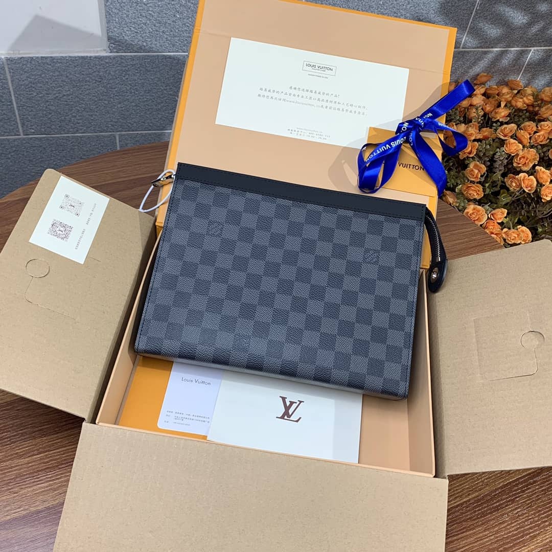 Best Replica Louis Vuitton Pochette Voyage MM Damier Coated Canvas Clutch Replica N41696 - Colareps