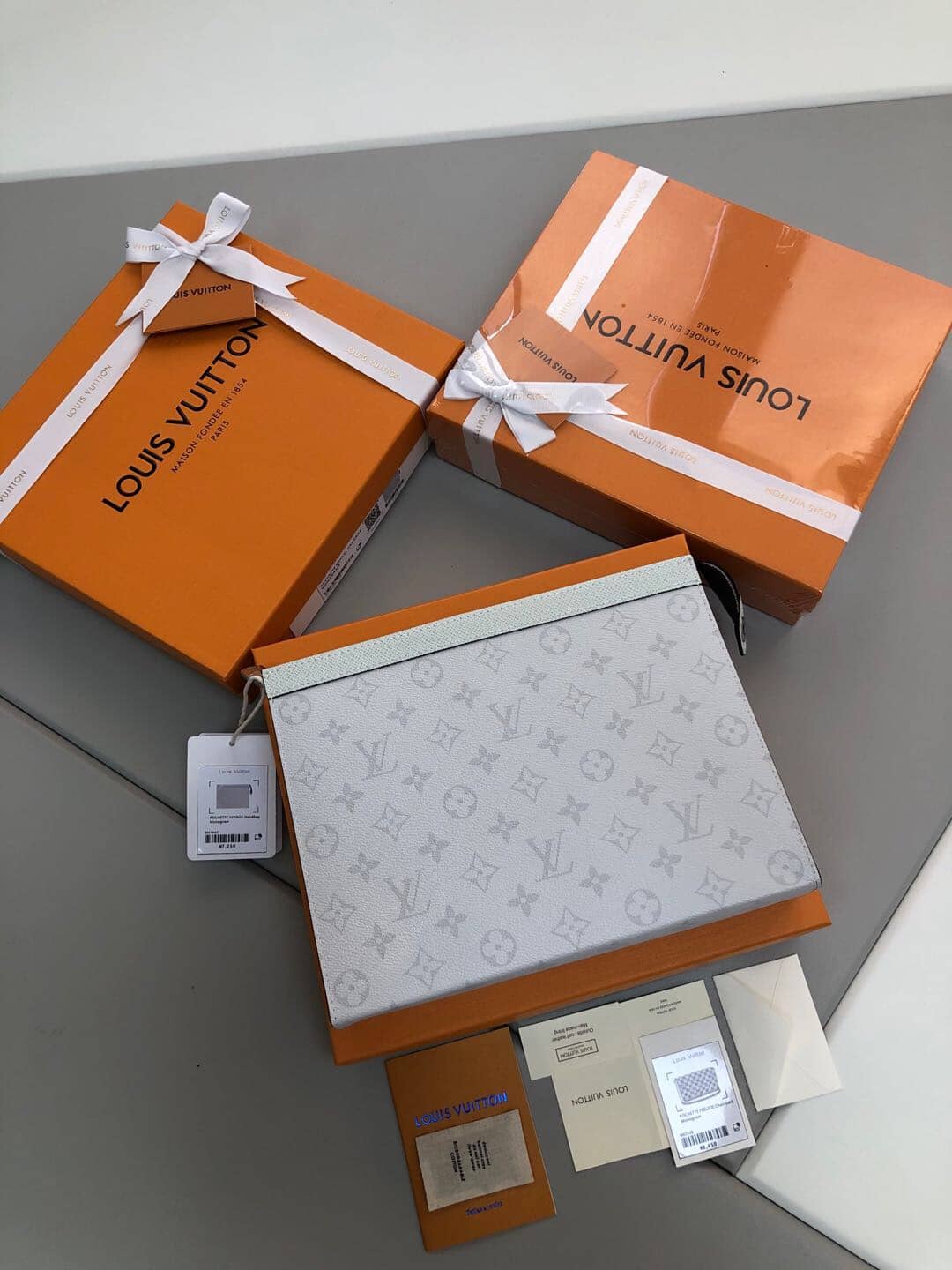 Best Replica Louis Vuitton Monogram Eclipse Canvas Replica Pochette Voyage MM White M61692 - Colareps