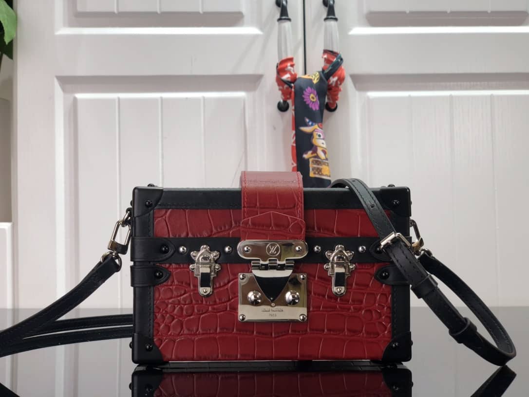 Best Replica Louis Vuitton Petite Malle Brilliant Alligator Leather Replica Handbag Red N93817 - Colareps