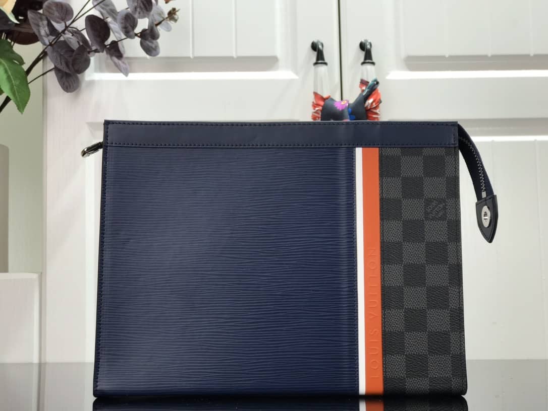 Best Replica Louis Vuitton Replica Pochette Voyage MM Epi Damier Leather Blue M56827 - Colareps