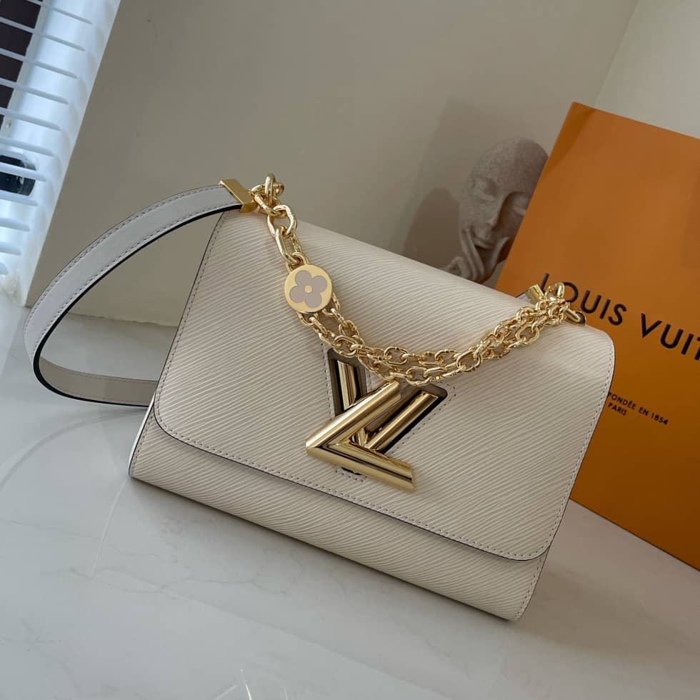 Best Replica Louis Vuitton Twist MM Epi Grained Leather White M59403 Replica Crossbody Bag - Colareps