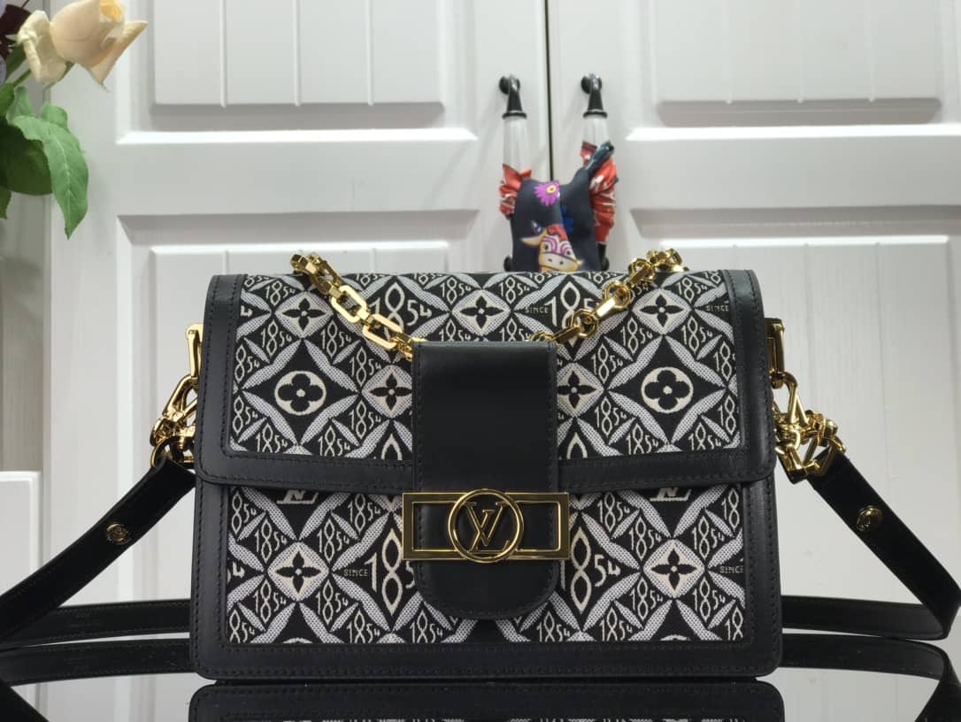 Best Replica Louis Vuitton Since 1854 Jacquard Pattern Dauphine MM Replica Shoulder Bag Black M57211 - Colareps