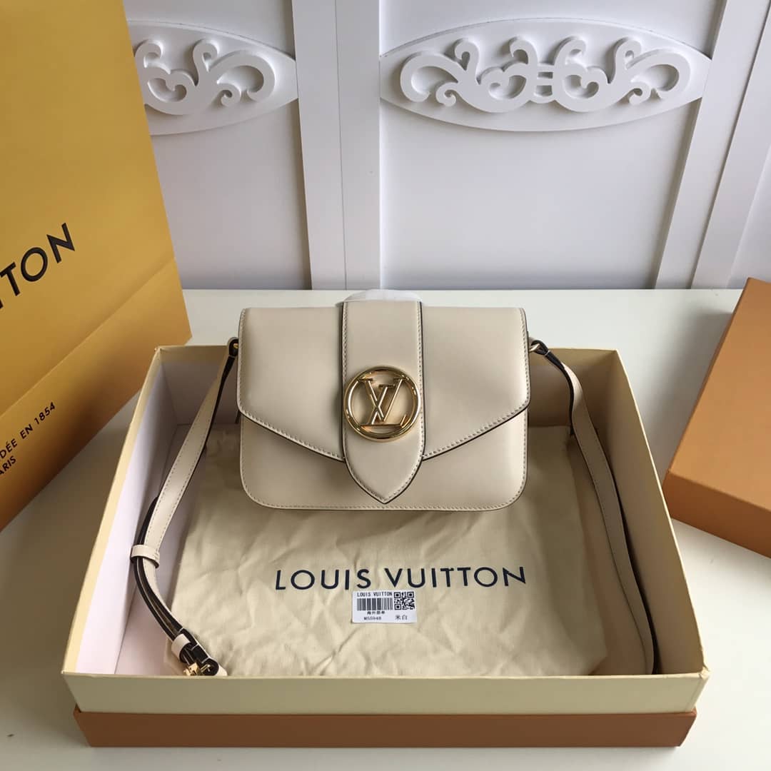 Best Replica Louis Vuitton Pont9 Neuf Leather Replica Shoulder Bag White M55948 - Colareps