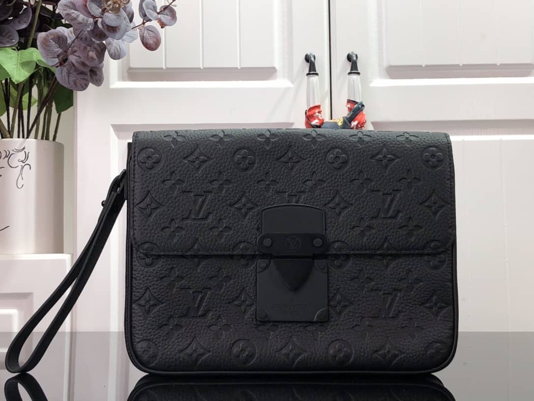 Best Replica Louis Vuitton S Lock A4 Monogram Taurillon Cowhide Leather Pouch Replica Black M80582 - Colareps