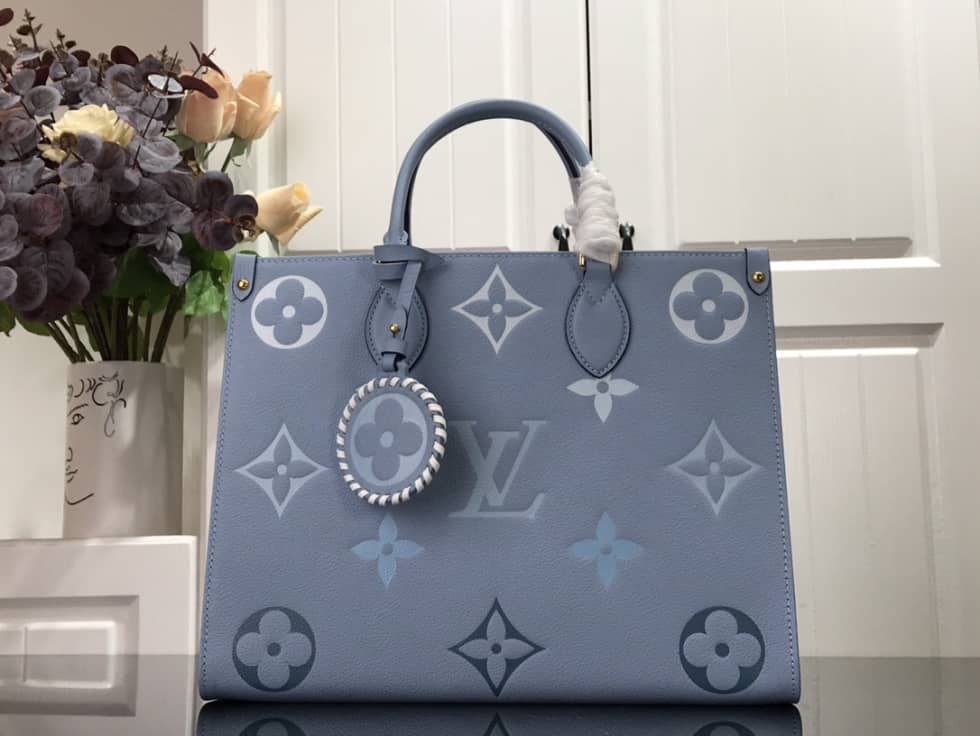 Best Replica Louis Vuitton OnTheGo Monogram Empreinte MM Blue M45718 Replica Tote - Colareps