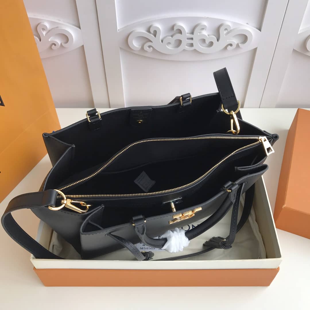 Best Replica Louis Vuitton Lockmeto Leather Tote Replica Black M54569 - Colareps