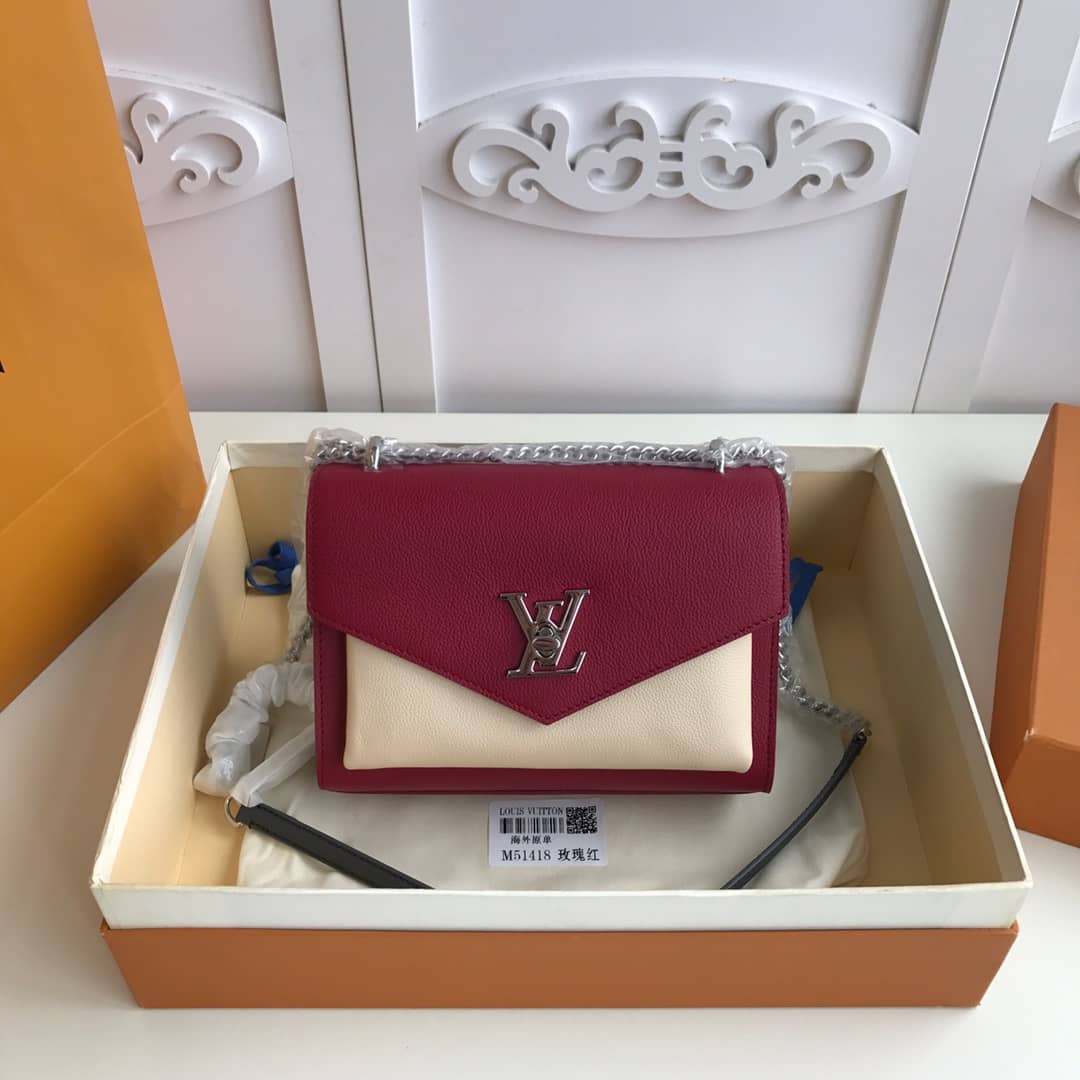 Best Replica Louis Vuitton MyLockMe BB Calf Chain Replica Shoulder Bag Red White M51418 - Colareps