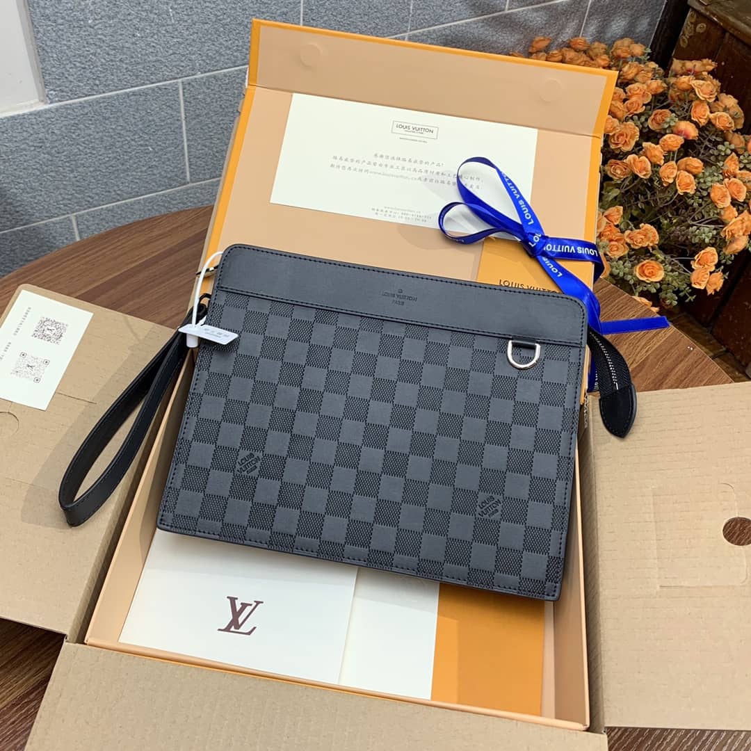 Best Replica Louis Vuitton Damier Graphite Standing Pouch Replica Black N60448 - Colareps
