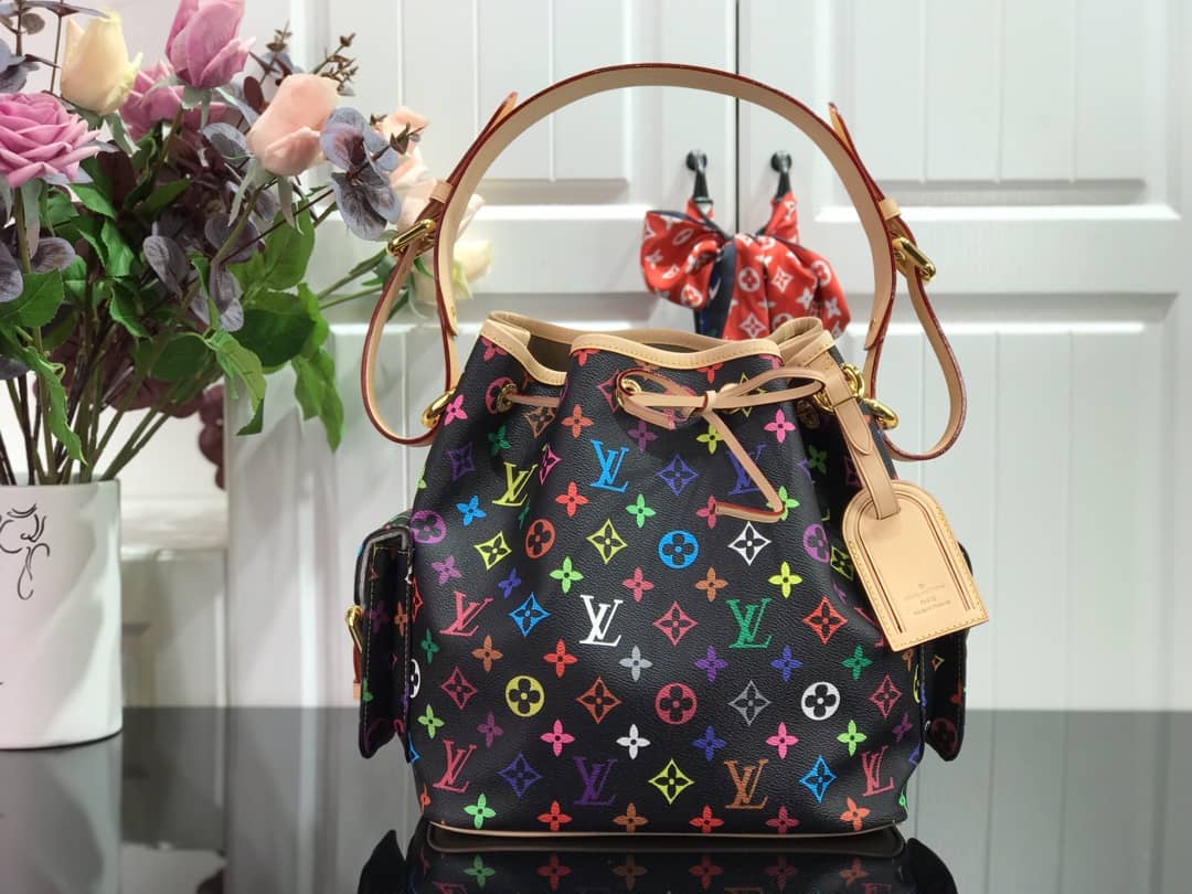 Best Replica Louis Vuitton Monogram Multicolor Petit Noe Replica Shoulder Bag Black M42229 - Colareps