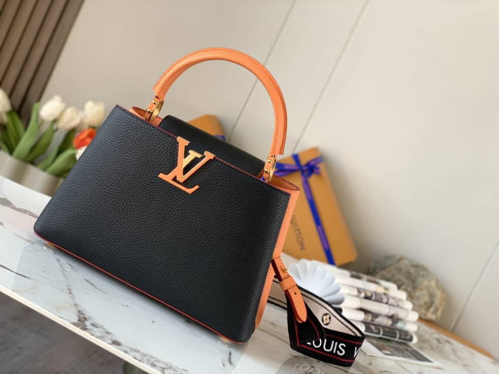 Best Replica Louis Vuitton Capucines MM Black And Orange M58610 Replica Crossbody Bag - Colareps