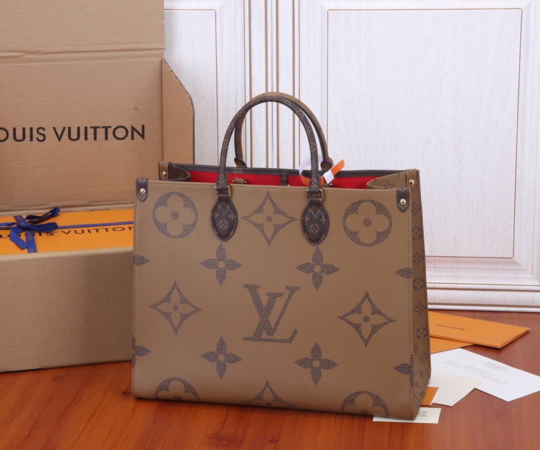 Best Replica Louis Vuitton Reversible Monogram Onthego 2way Brown Coated Replica Tote - Colareps