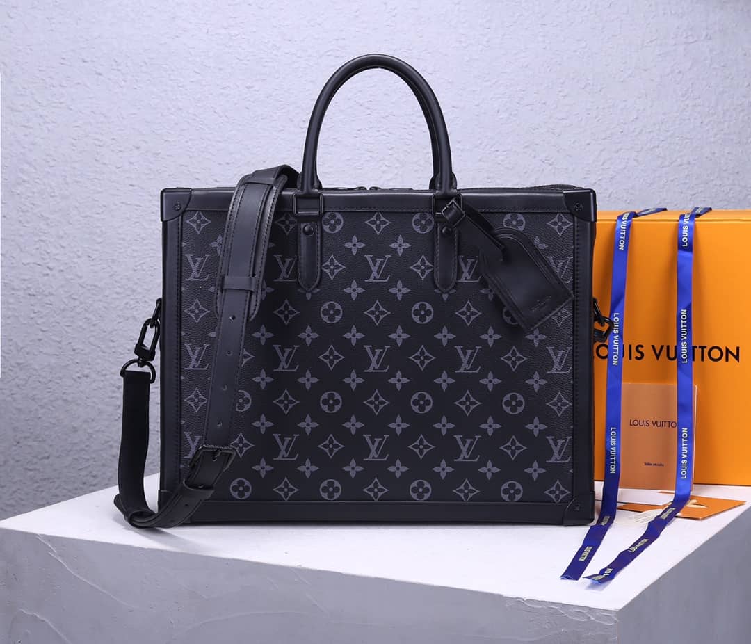 Best Replica Louis Vuitton Monogram Soft Trunk Replica Briefcase Laptop Bag Black M44952 - Colareps