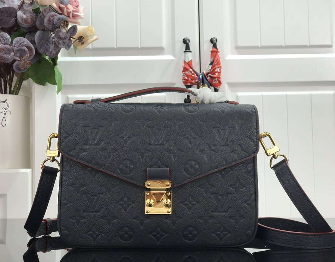 Best Replica Louis Vuitton Pochette Metis Marine Leather Black M44071 Replica Shoulder Bag - Colareps