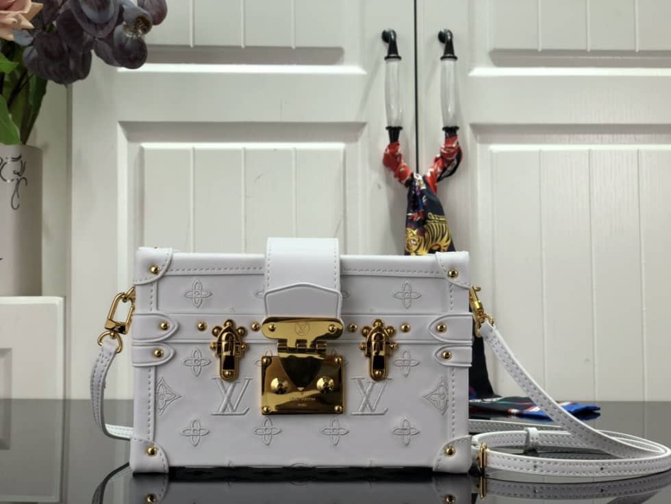 Best Replica Louis Vuitton Petite Malle Monogram Flou White M20745 Replica Trunk Box - Colareps