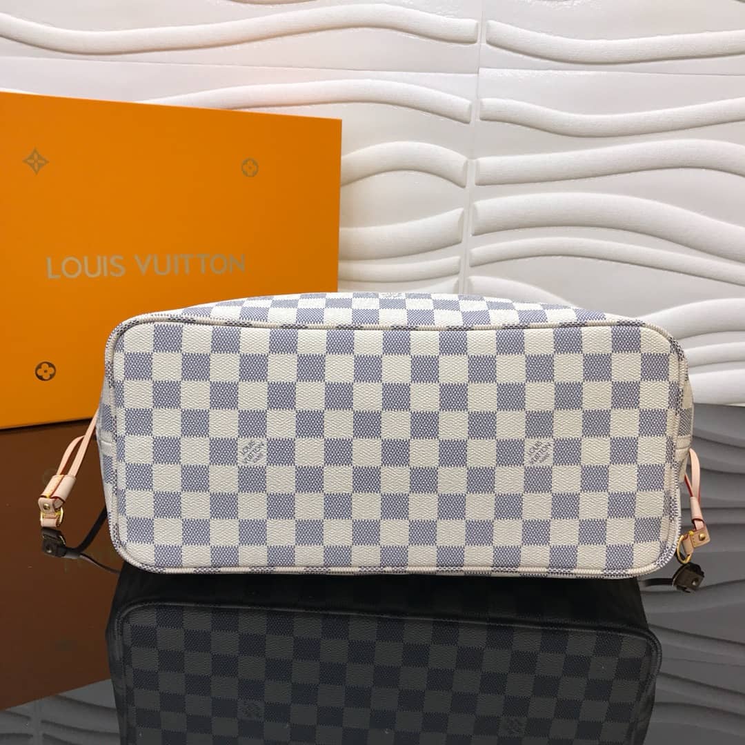 Best Replica Louis Vuitton Neverfull MM Damier Azur Bag Replica White N40995 - Colareps