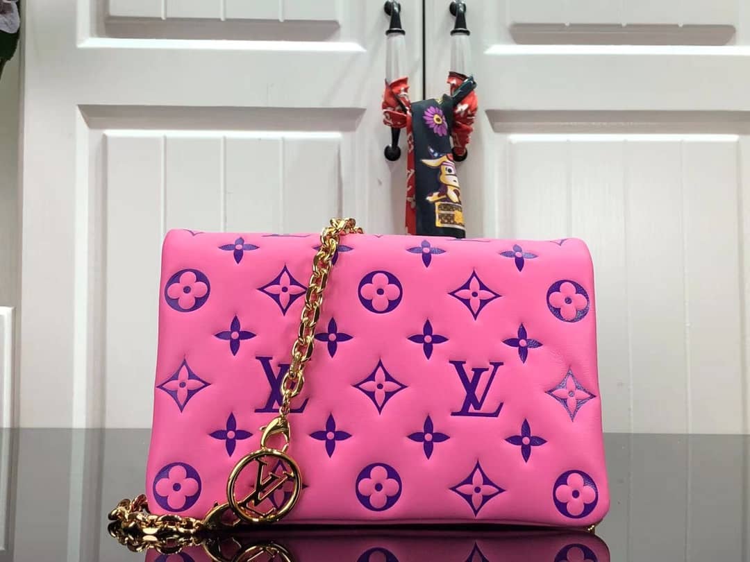 Best Replica Louis Vuitton Pochette Coussin Monogram Embossed Lambskin Chain Replica Bag Pink - Colareps