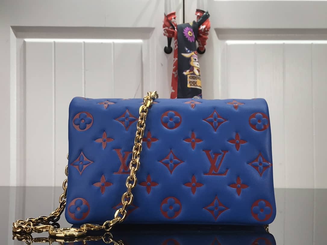 Best Replica Louis Vuitton Coussin Lambskin Monogram Embossed Pochette Replica Bag Blue - Colareps