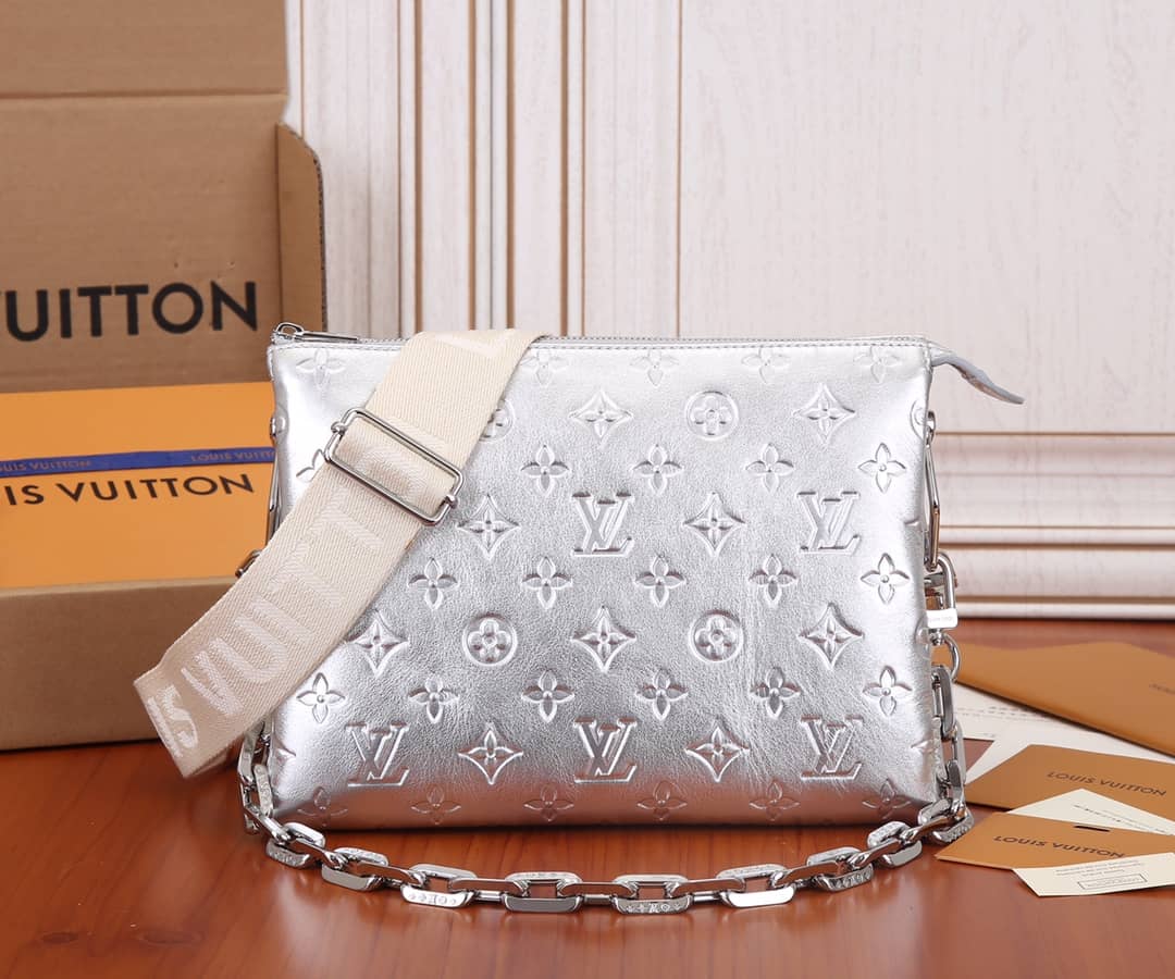 Best Replica Louis Vuitton Coussin PM Monogram Embossed Replica Crossbody Bag Silver M57790 - Colareps