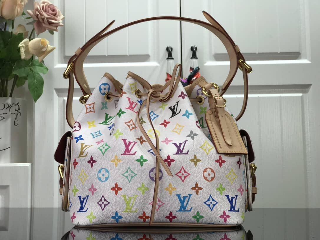 Best Replica Louis Vuitton Monogram Multicolor Petit Noe Replica Shoulder Bag White M42229 - Colareps