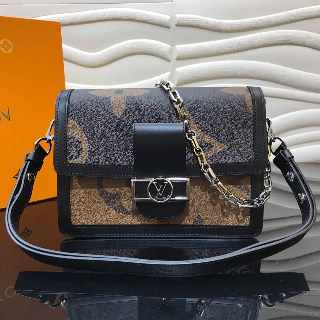 Best Replica Louis Vuitton Monogram MM Reverse Dauphine Shoulder Bag Replica Black M44391 - Colareps