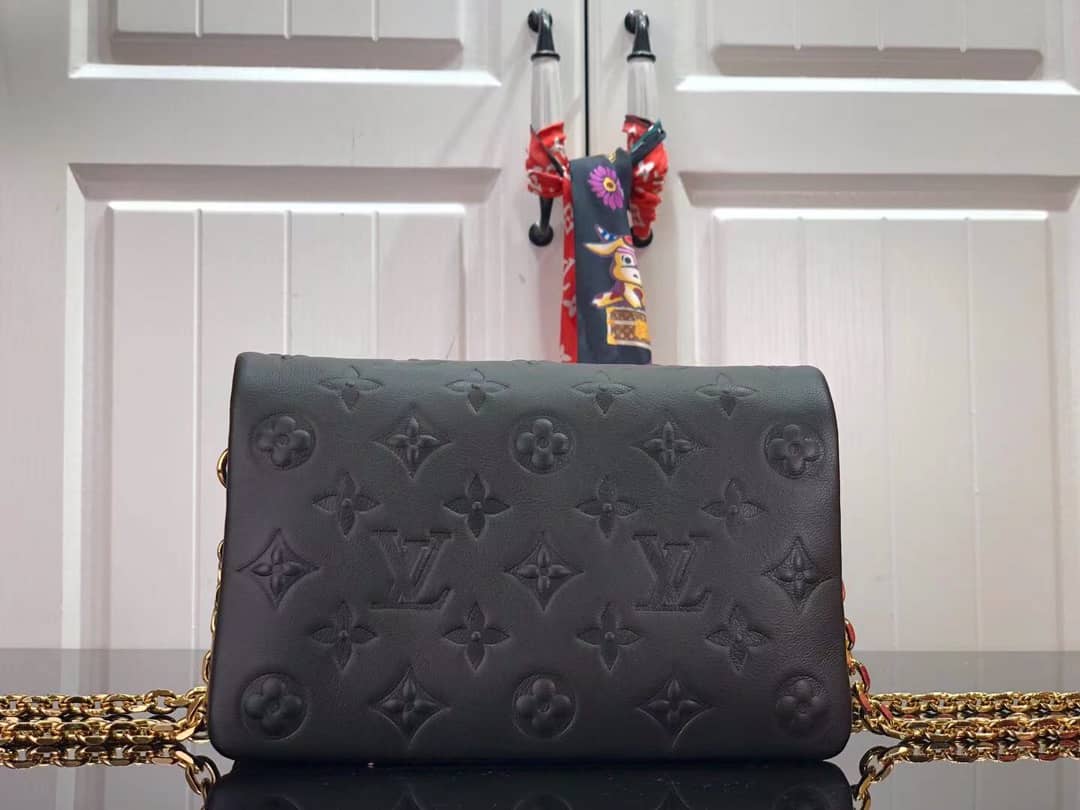Best Replica Louis Vuitton Pochette Coussin Monogram Embossed Lambskin Chain Replica Bag Black - Colareps