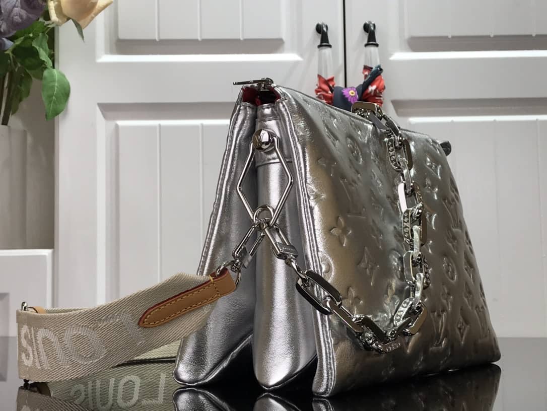 Best Replica Louis Vuitton Cream Coussin PM Monogram Embossed Lambskin Replica Bag Silver M57793 - Colareps