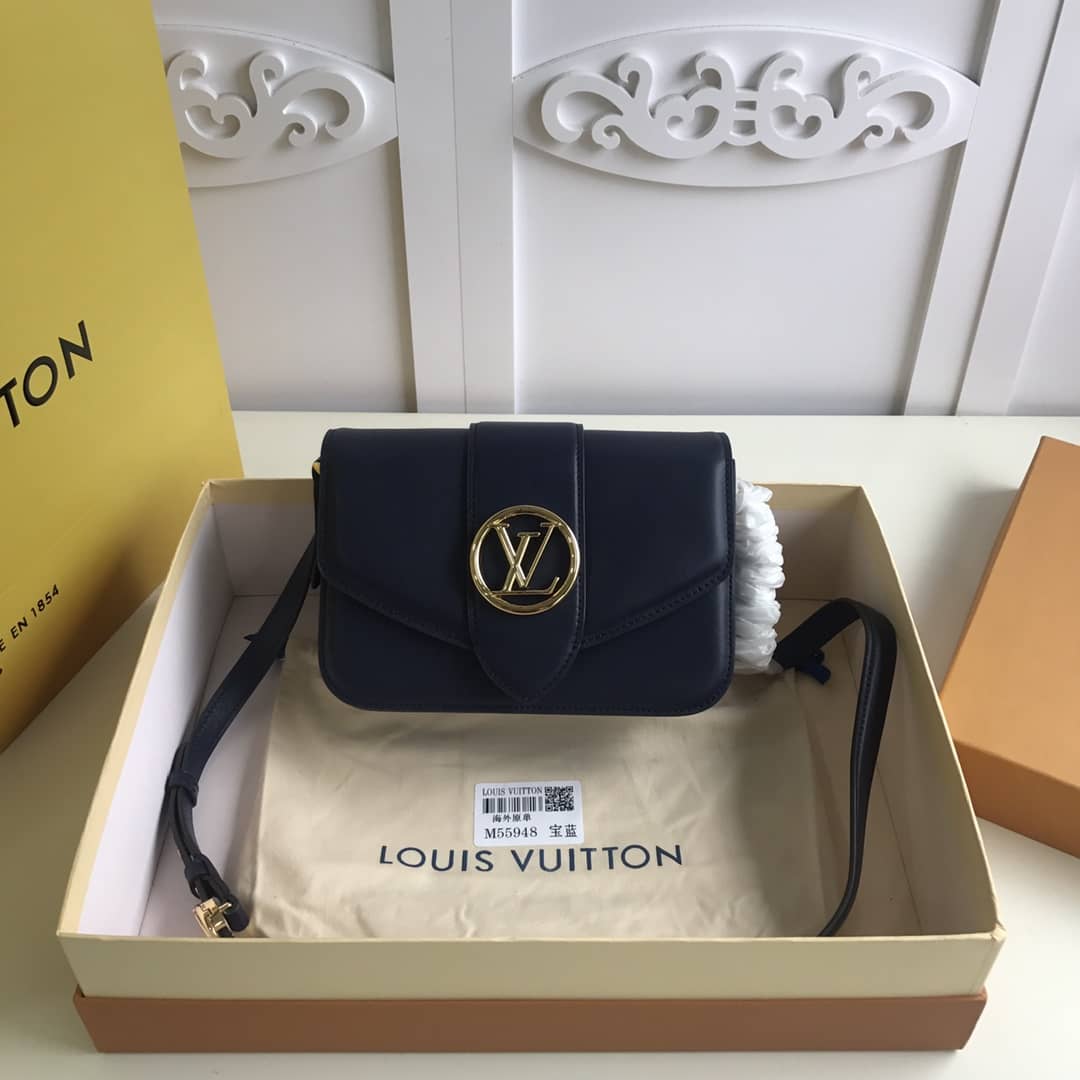 Best Replica Louis Vuitton Pont9 Neuf Leather Replica Shoulder Bag Blue M55948 - Colareps