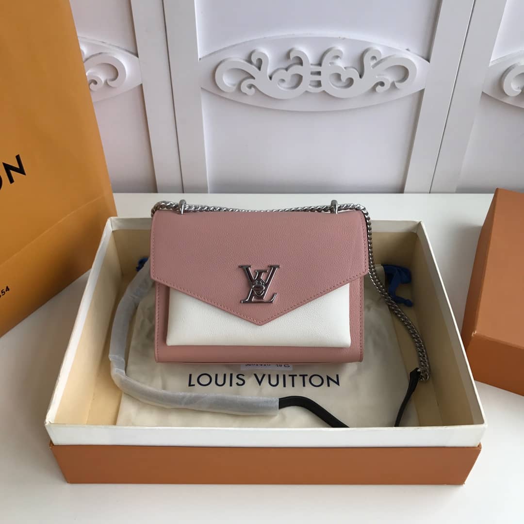 Best Replica Louis Vuitton MyLockMe BB Calf Chain Replica Shoulder Bag Pink White M51418 - Colareps