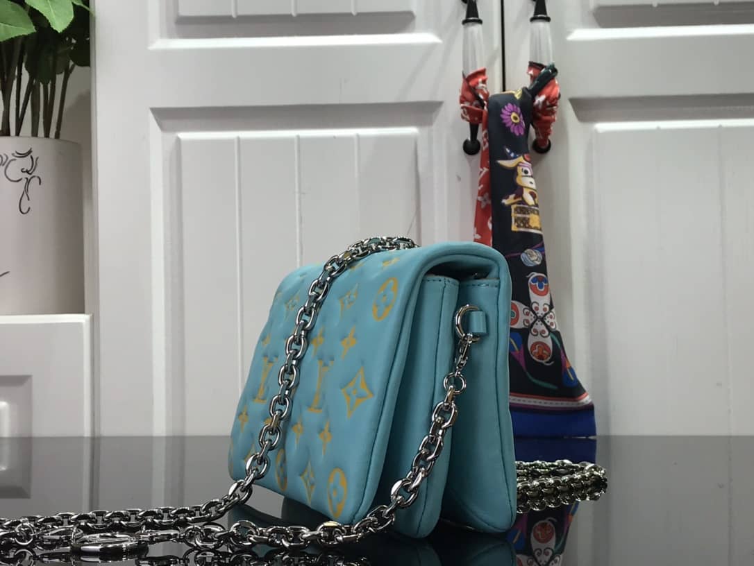 Best Replica Louis Vuitton Pochette Coussin Monogram Embossed Lambskin Chain Replica Bag Blue(Cola) - Colareps