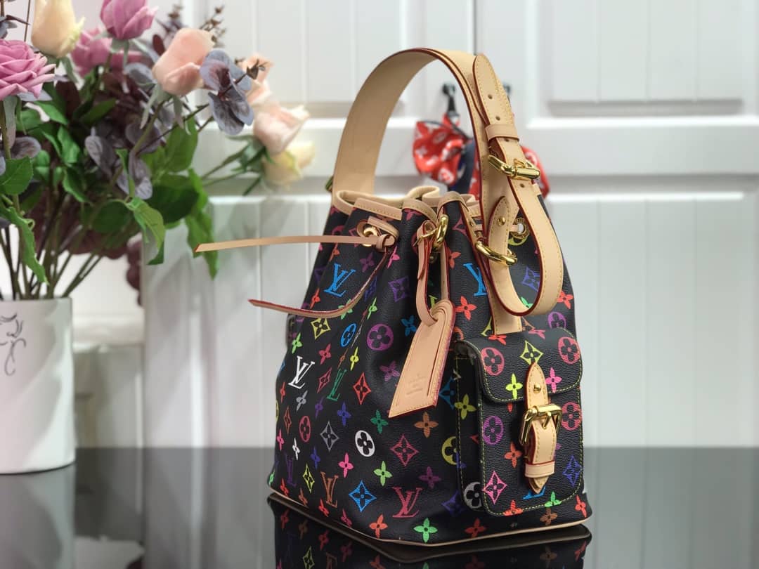 Best Replica Louis Vuitton Monogram Multicolor Petit Noe Replica Shoulder Bag Black M42229 - Colareps