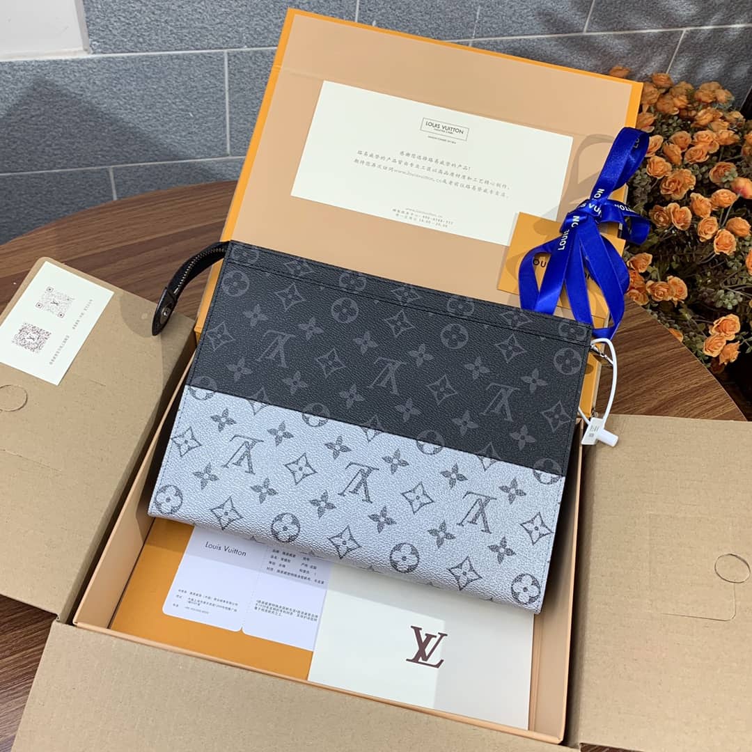 Best Replica Louis Vuitton Voyage MM Monogram Replica Pochette Black Gray M63039 - Colareps
