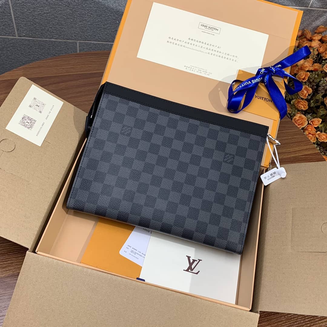 Best Replica Louis Vuitton Pochette Voyage MM Damier Coated Canvas Clutch Replica N41696 - Colareps
