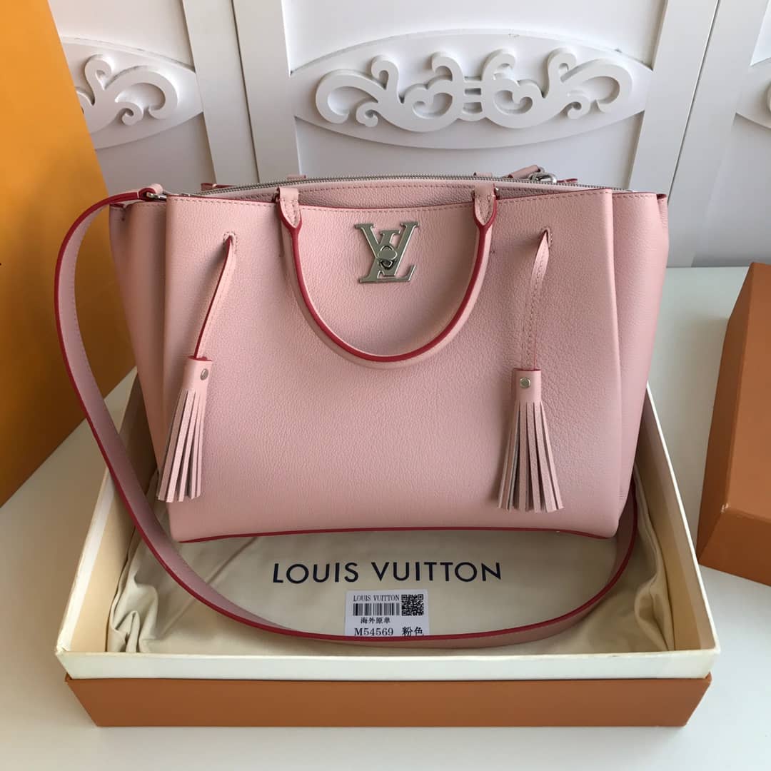Best Replica Louis Vuitton Lockmeto Tote Leather Tote Replica Pink M54569 - Colareps