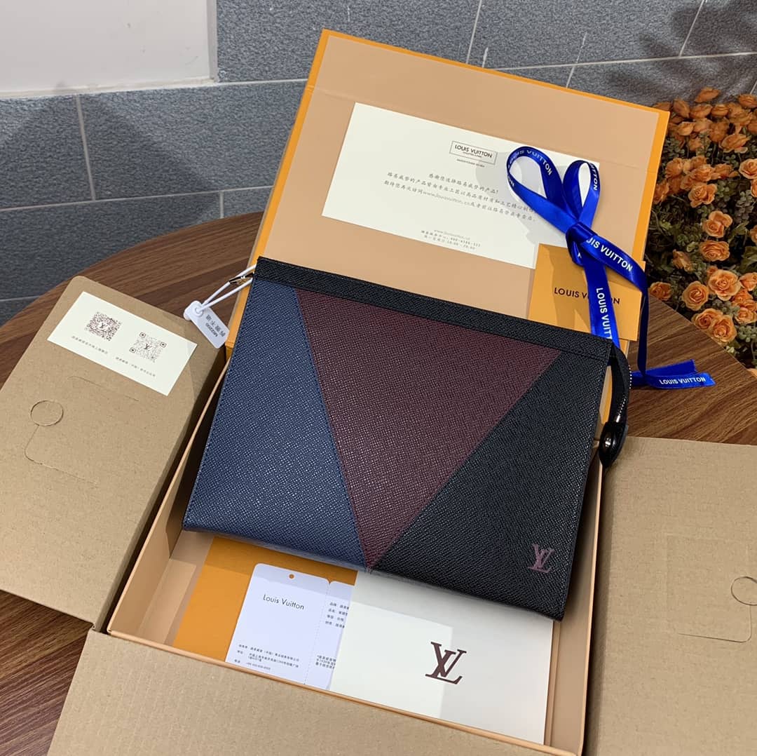 Best Replica Louis Vuitton Pochette Voyage MM Taiga Leather Replica Blue Red Black M30718 - Colareps
