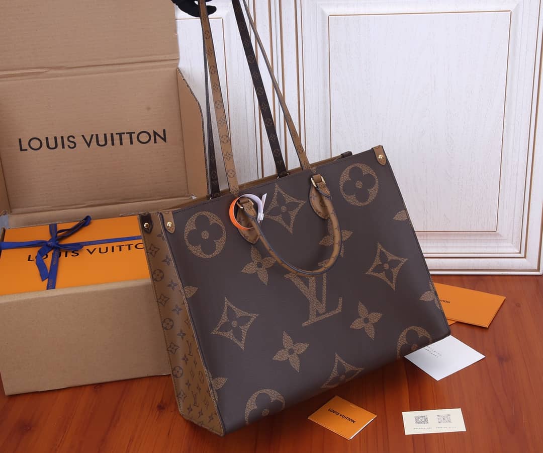 Best Replica Louis Vuitton Reversible Monogram Onthego 2way Brown Coated Replica Tote - Colareps
