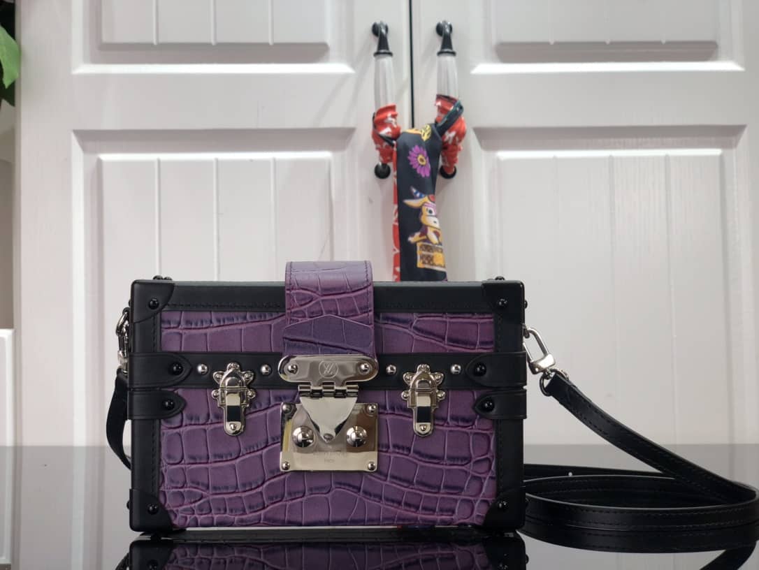 Best Replica Louis Vuitton Petite Malle Brilliant Alligator Leather Replica Handbag Purple N93817 - Colareps