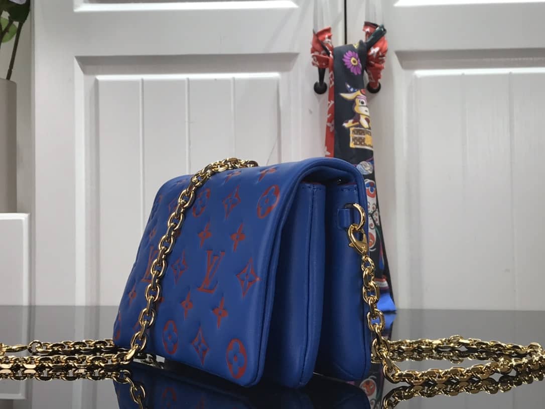Best Replica Louis Vuitton Coussin Lambskin Monogram Embossed Pochette Replica Bag Blue - Colareps