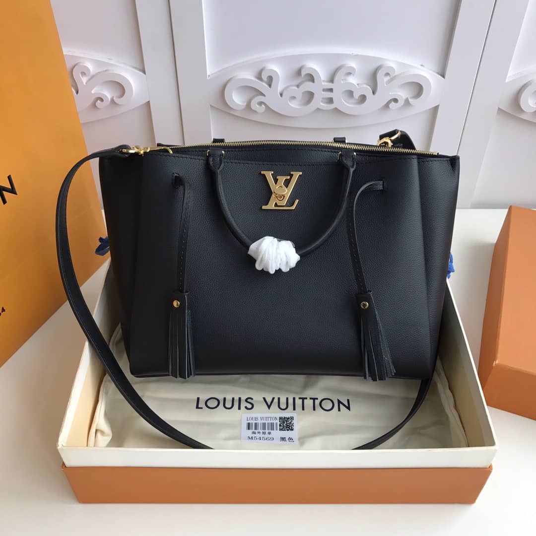 Best Replica Louis Vuitton Lockmeto Leather Tote Replica Black M54569 - Colareps