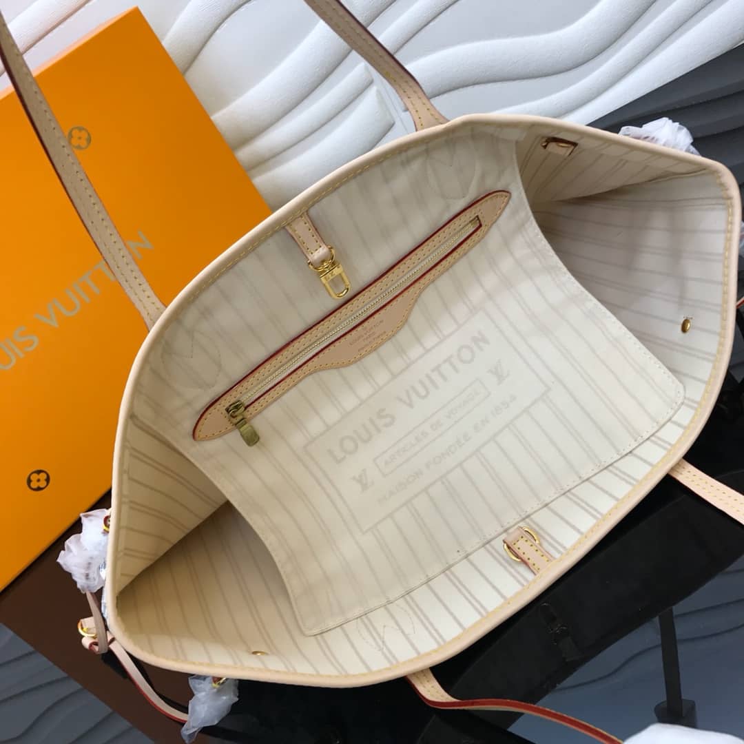 Best Replica Louis Vuitton Neverfull MM Damier Azur Bag Replica White N40995 - Colareps