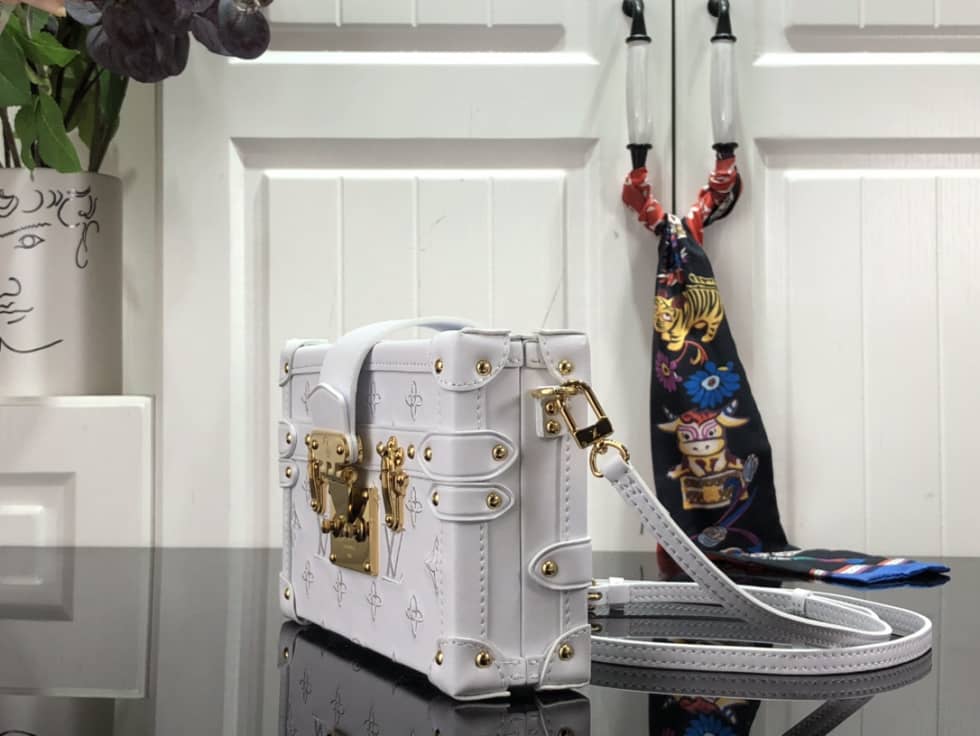 Best Replica Louis Vuitton Petite Malle Monogram Flou White M20745 Replica Trunk Box - Colareps