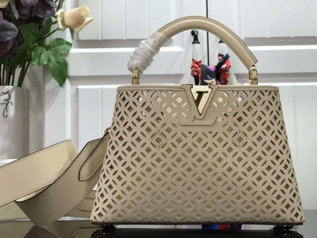 Best Replica Louis Vuitton Capucines BB Cutout Leather Bag Replica Beige M57228 - Colareps